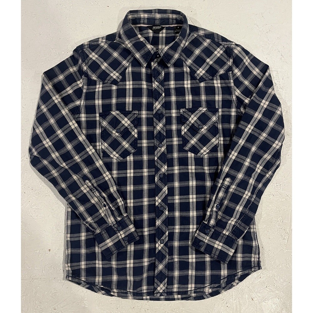 Arizona Jean Co Men's Blue Plaid Long Sleeve Snap Up Flannel Shirt Size Medium